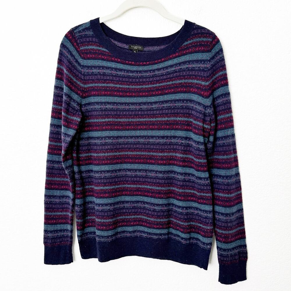 [Talbots] Purple Wool Blend Striped Nordic Fair Isle Sweater Sz Medium Petite MP